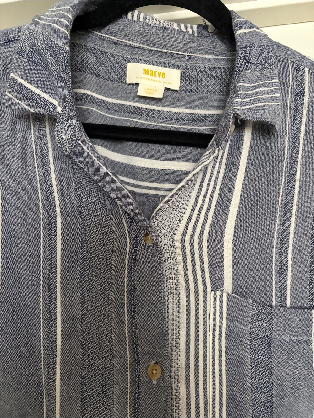 Maeve by Anthropologie Blue & White Striped Top